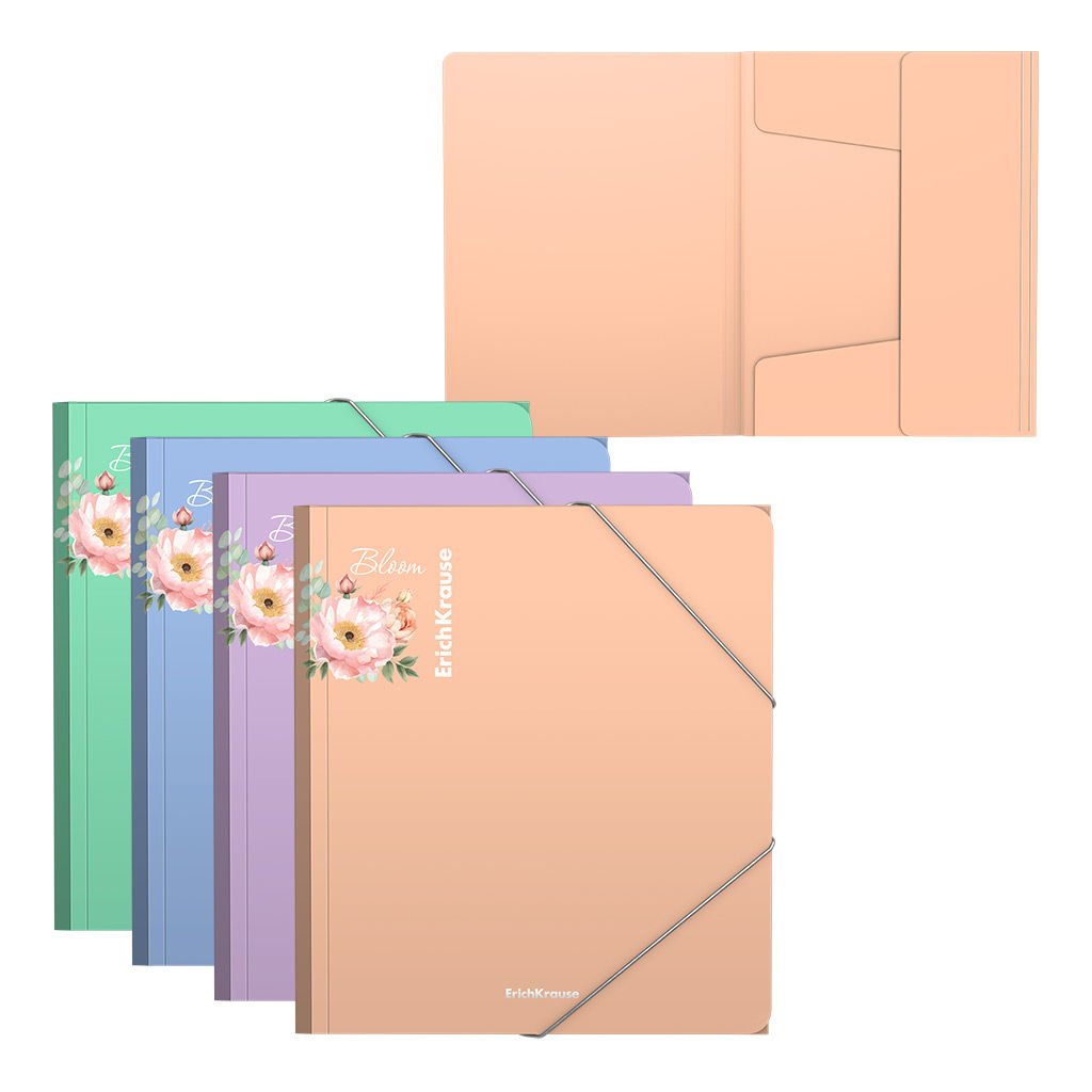 Цена за 4 шт. Папка для тетрадей на резинках пластиковая ErichKrause Matt Pastel Bloom, A5+, ассорти (в пакете по 4 шт.)