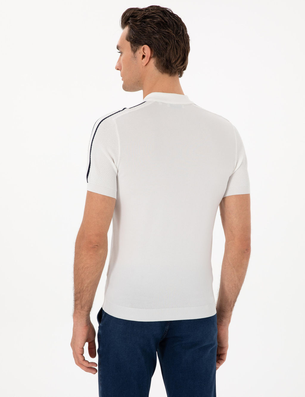 Beyaz Slim Fit Polo Yaka Triko T-shirt