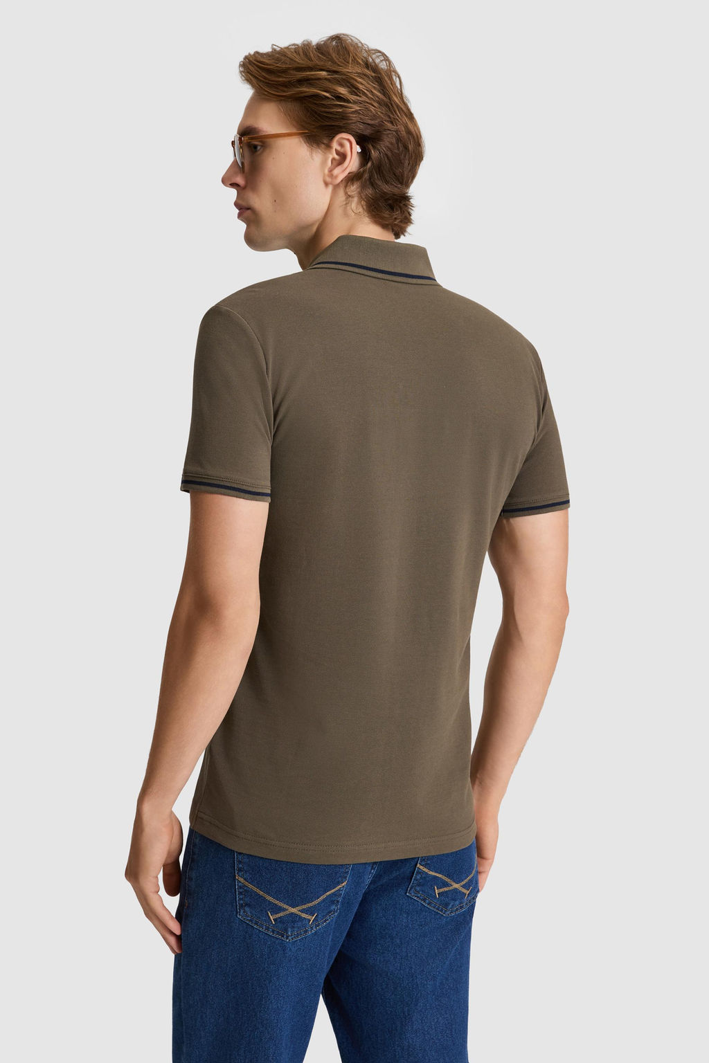 Erkek Koyu Haki Slim Fit Polo Yaka Basic Ti__rt