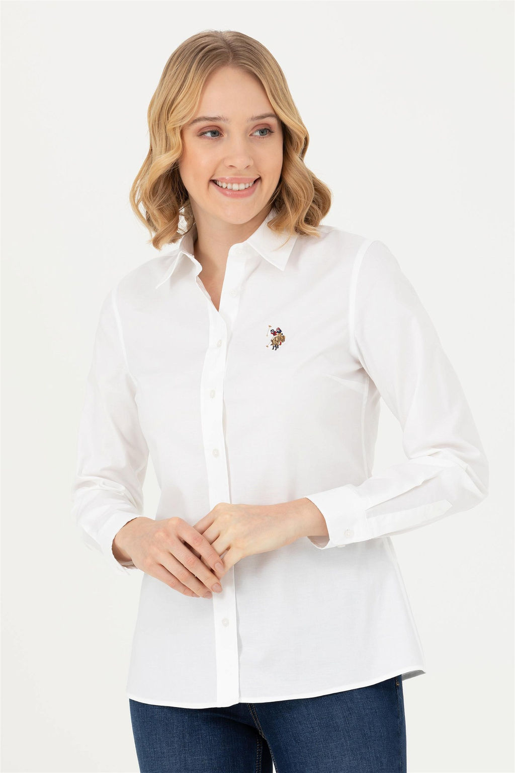 Женская белая базовая рубашка с длинным рукавом - U.s. polo assn фото 3