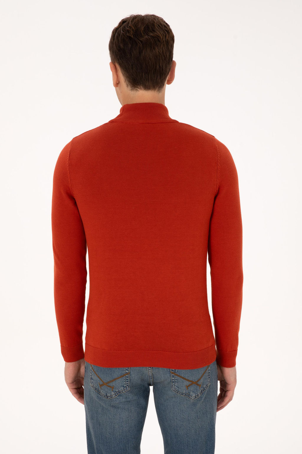 Erkek Slim Fit Yar_m Bal_k__ Yaka Kiremit Basic Kazak - U.s. polo assn фото 5