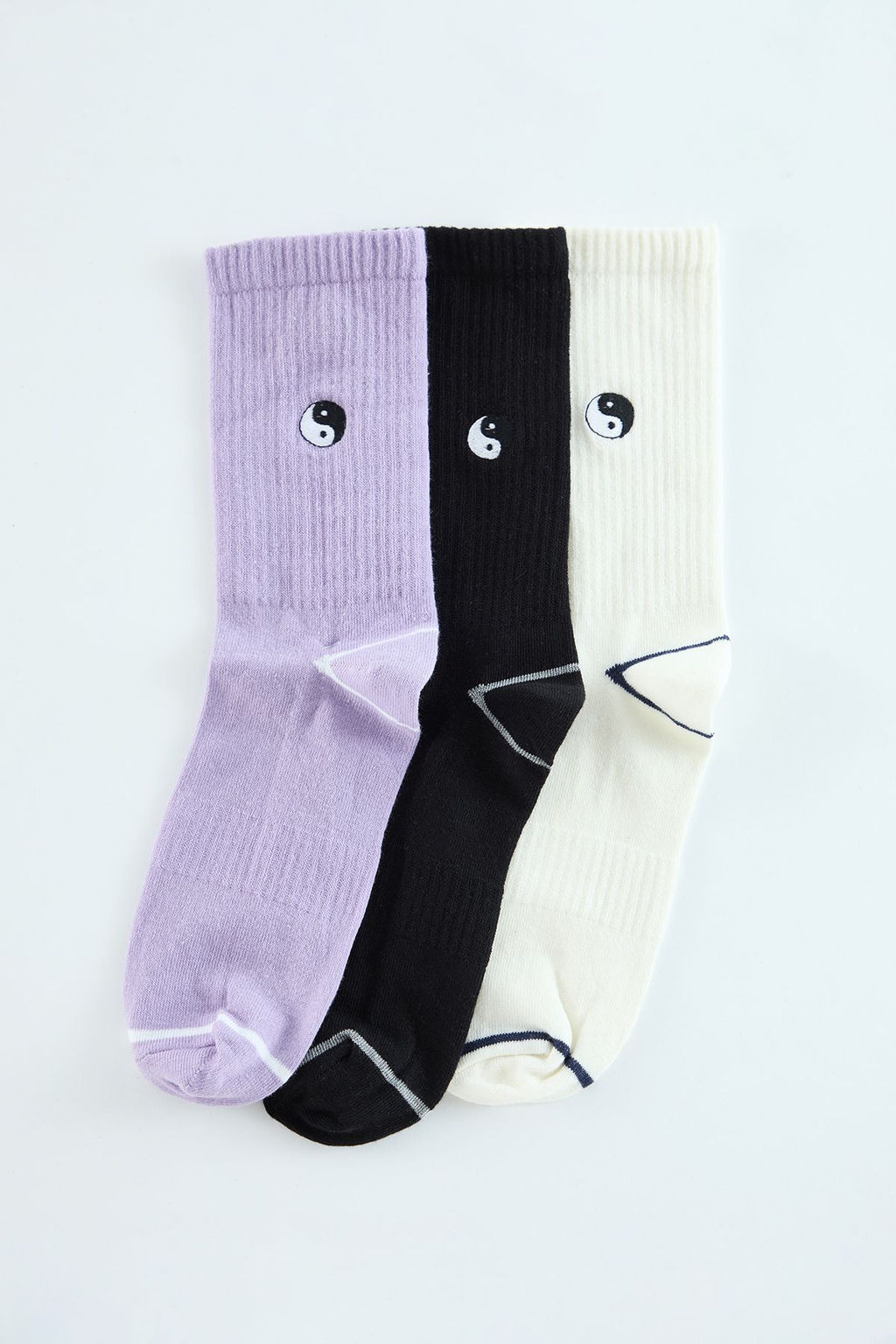 TRENDYOL MAN Lila Unisex 3lu Ying-Yang Nak?sl? Pamuklu Cizgili Kolej-Tenis-Orta Boy Corap TMNAW25CO00021