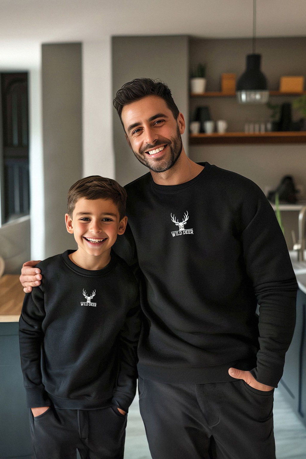 Siyah Erkek Cocuk Baba-Ogul Bask?l? Orme Mini Me Sweatshirt TKDAW25SW00054