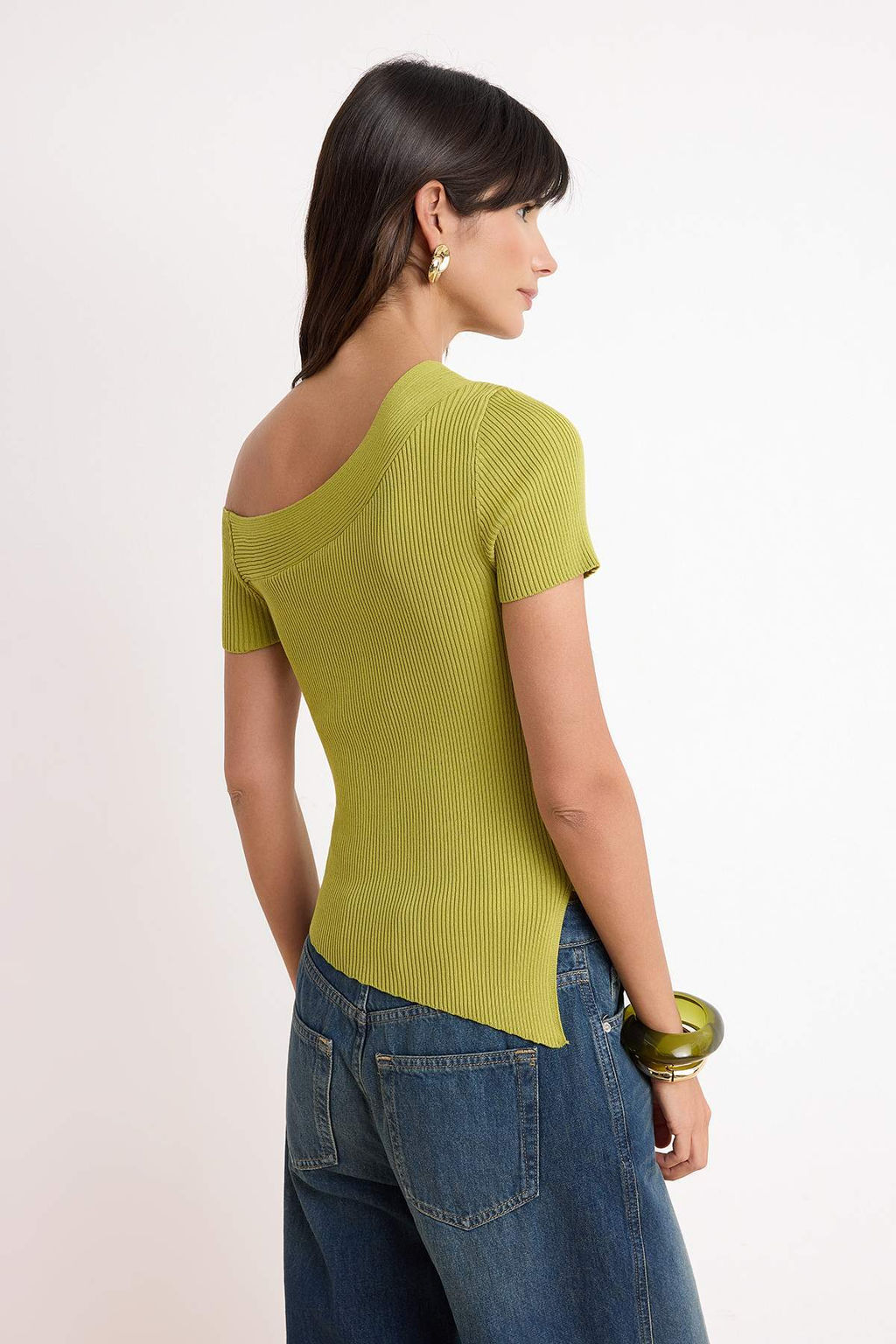 Yag Yesil Asimetrik Yaka Fitted Triko Ince Bluz TWOSS26BZ00291 - Trendyolmilla фото 4