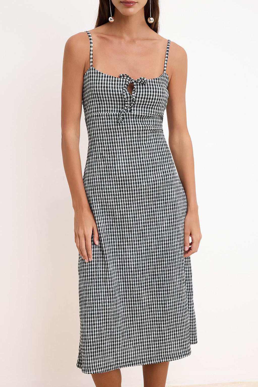 Siyah Ekose A-Kesim/Can Form Ask?l? Straplez Kolsuz Mini Dokulu Orme Elbise TWOSS26EL00260