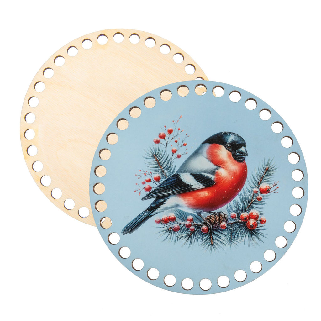 Заготовка для декорирования Love2art ДВ-02 Набор донышек для вязания Матовый фанера d 15 см х 0.4 см 2 шт 08 Снегирь