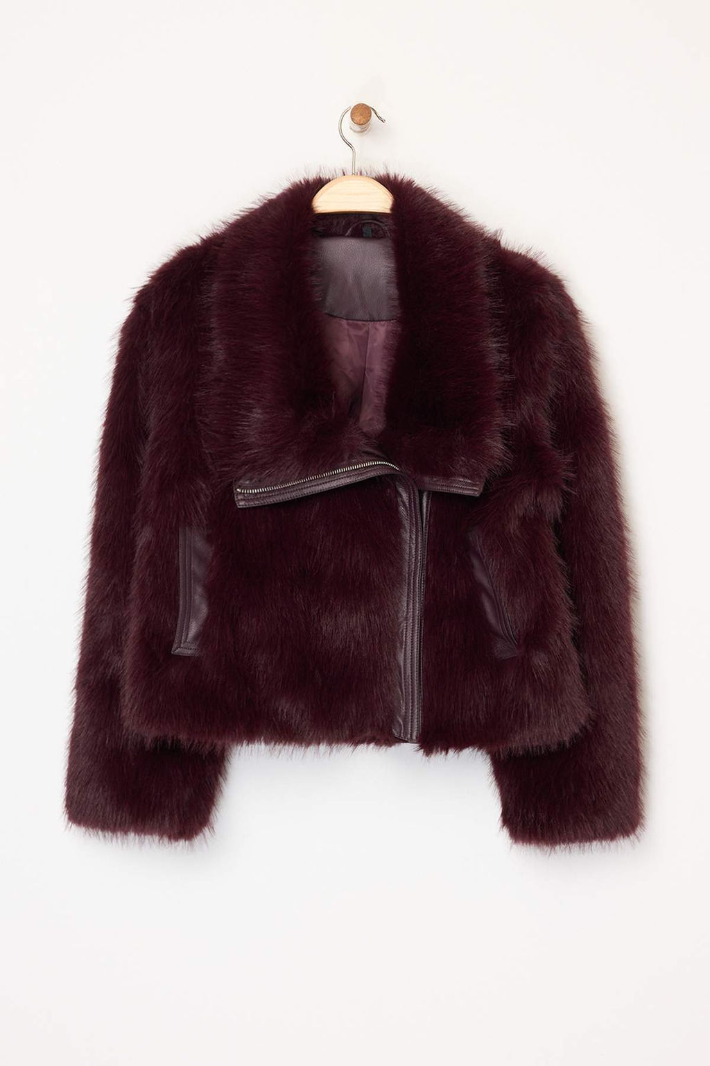 Bordo Oversize Kal?p Kurk Biker Ceket Mont TWOAW26MO00058 - Trendyolmilla фото 6