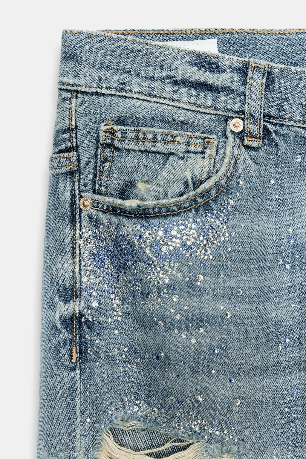 TRF RIPPED WIDE-LEG RHINESTONE JEANS - Zara фото 5