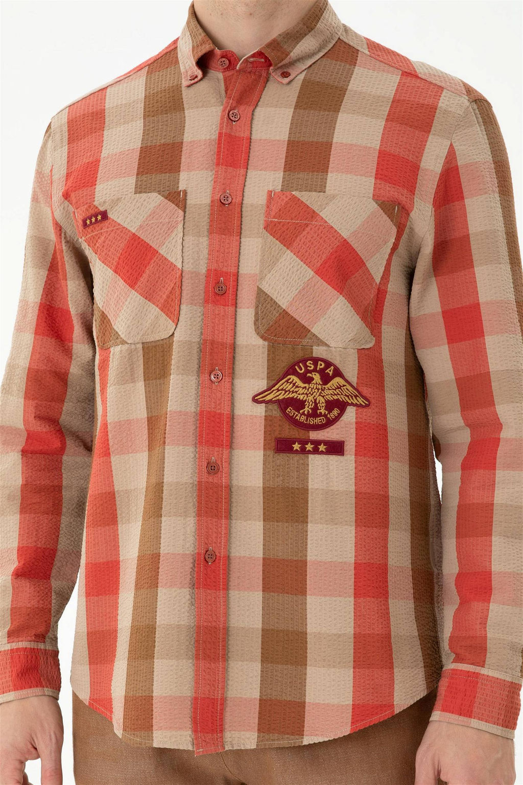 U. S. Polo Assn Мужская рубашка с длинным рукавом кирпичного цвета - U.s. polo assn фото 6