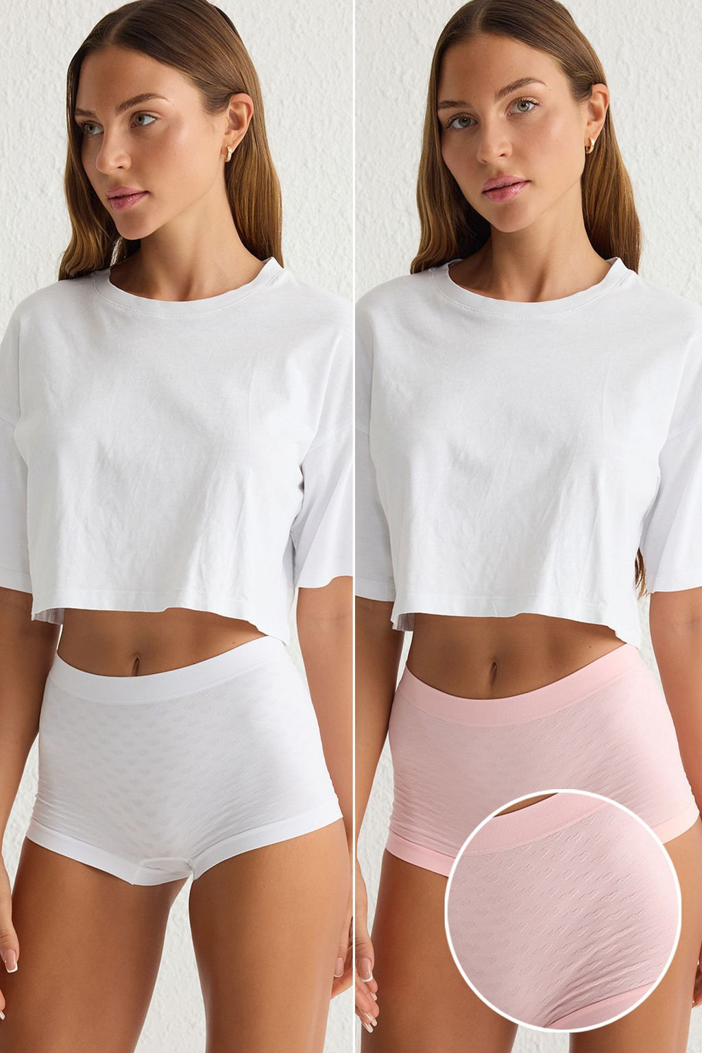 TRENDYOLMILLA Beyaz-Pembe 2li Paket Seamless/Dikissiz Kalpli Boxer Orme Kulot THMSS25KU00009