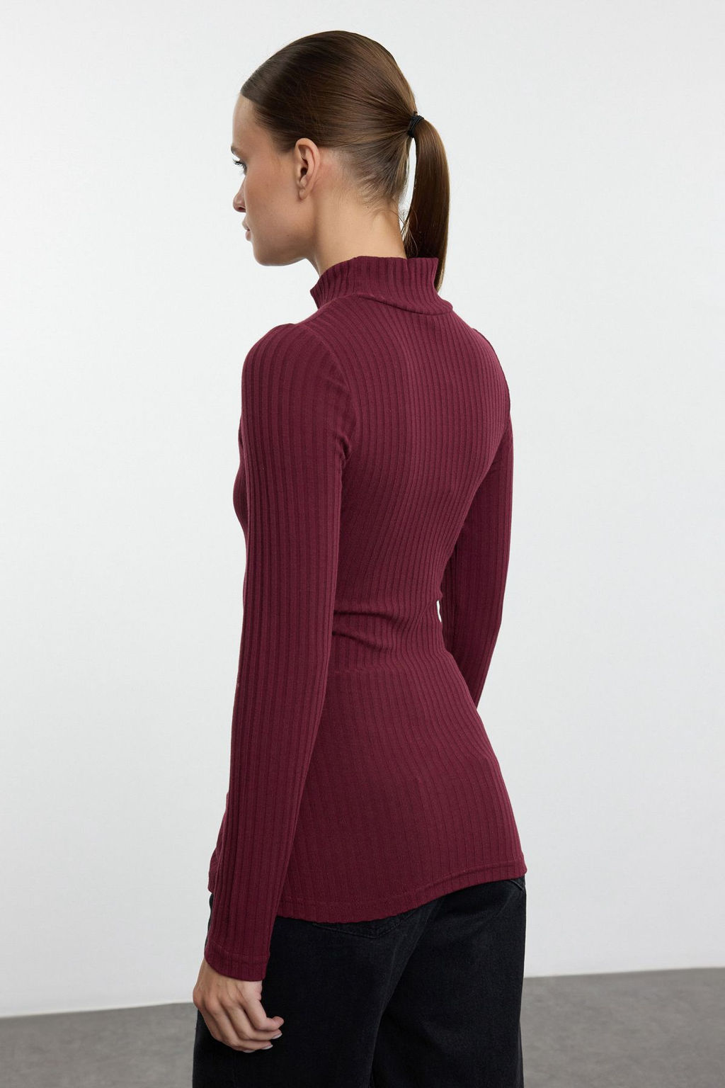 Bordo Fitted/Vucuda Oturan Dugme Detayl? Fitilli Esnek Orme Bluz TWOAW25BZ00224 - Trendyolmilla фото 5