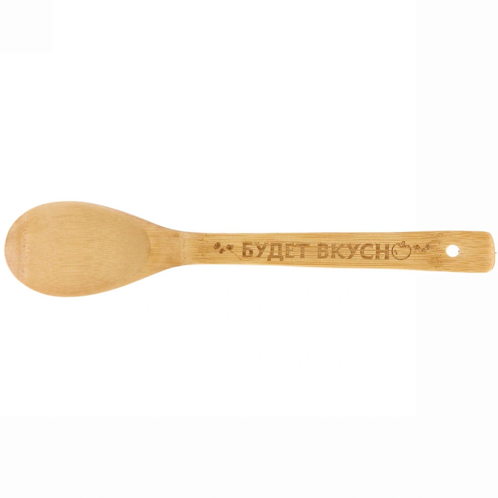 Цена за 5 шт. Ложка бамбуковая 30*6см "Будет вкусно" Селфи
