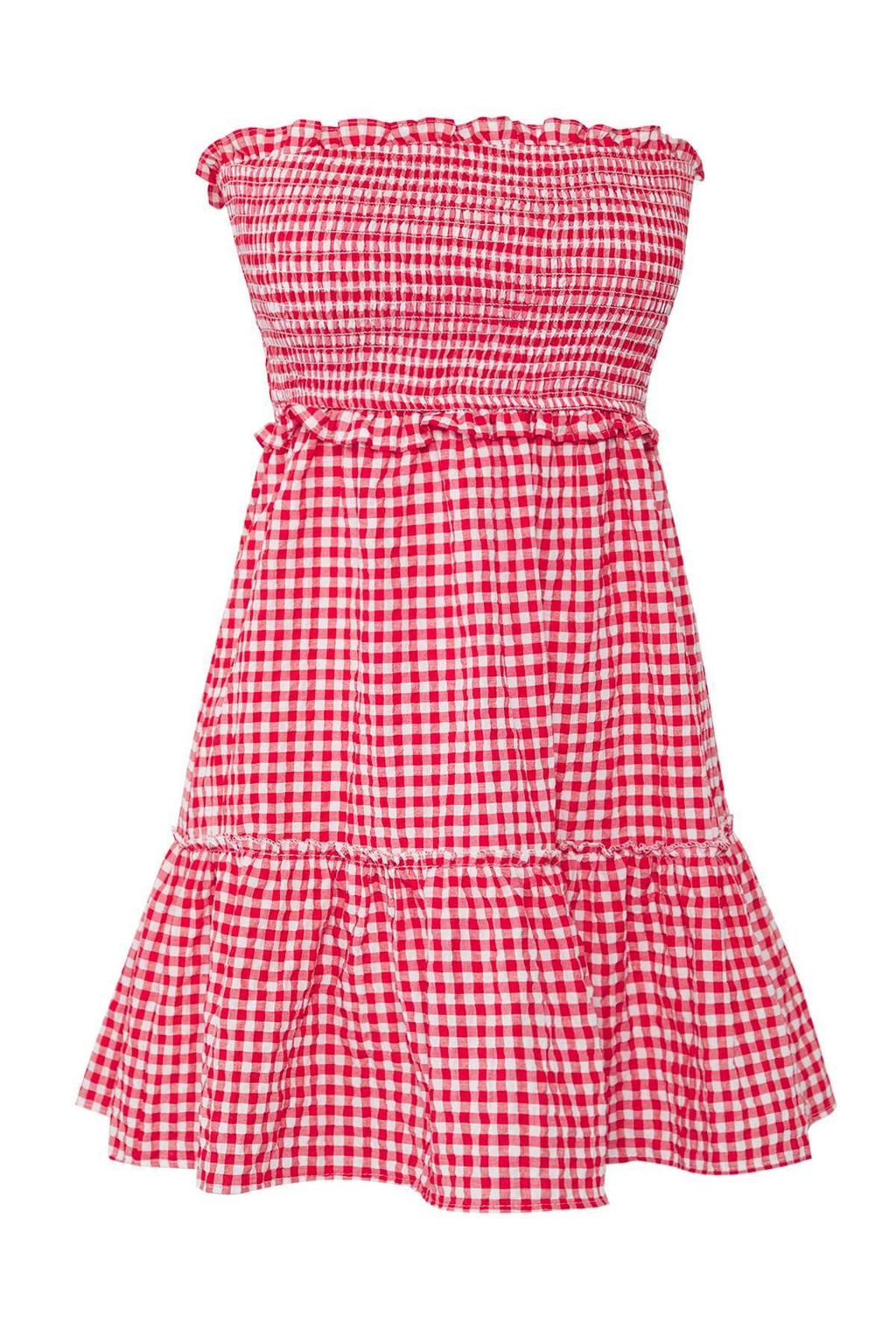 Trendyolmilla K?rm?z? Potikareli Dokulu Straplez Mini Plaj Elbisesi TBESS25EL00143  фото 6