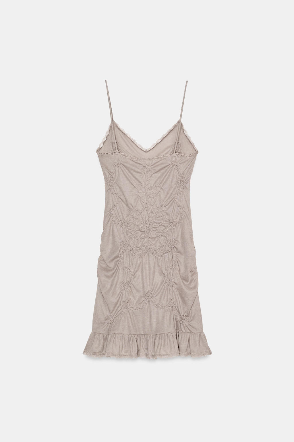 VESTIDO CORTO FRUNCES ENCAJE / Marr?n / Topo - Zara фото 7