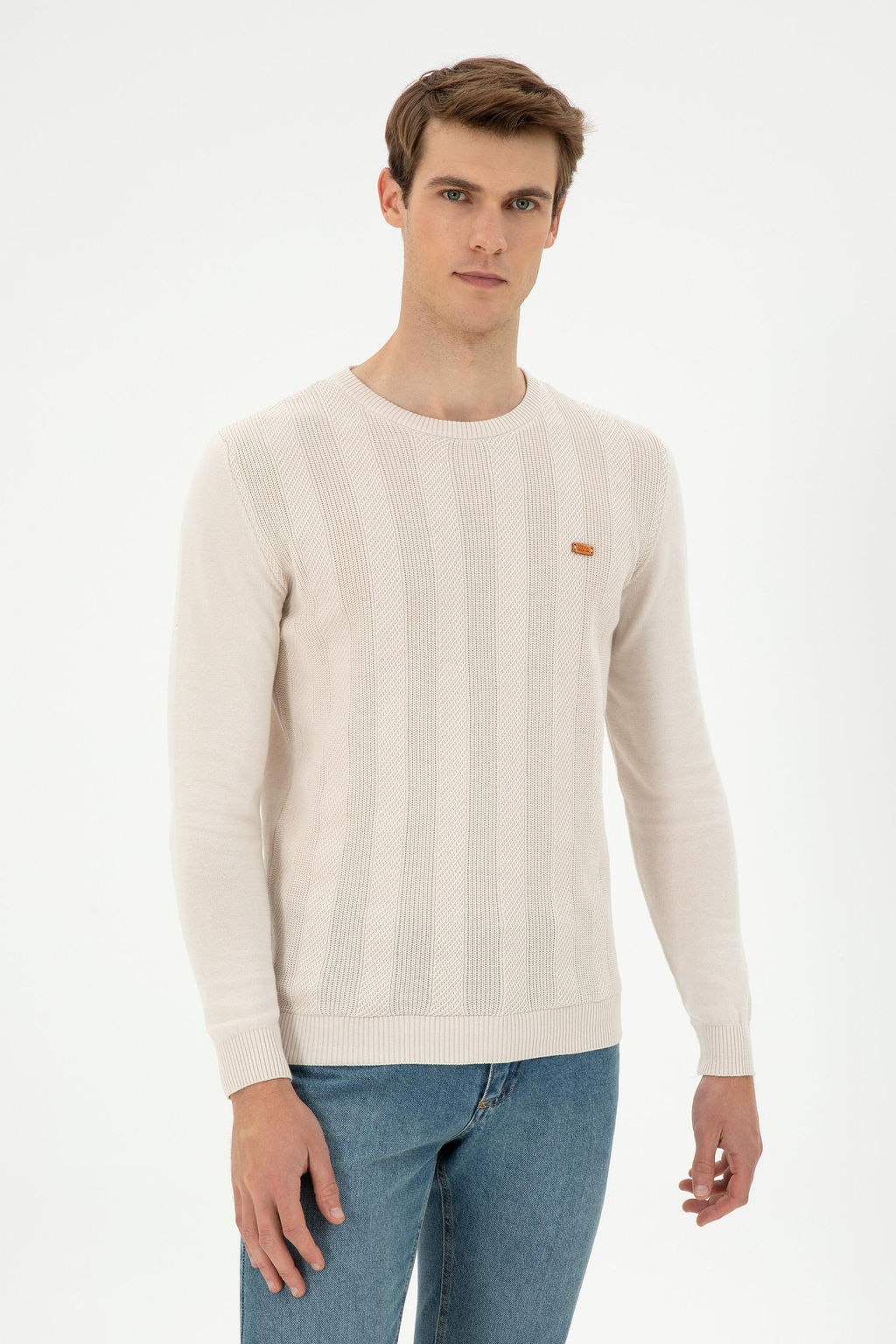 Свитер U.S. Polo Assn Slim Fit кремовый из хлопка