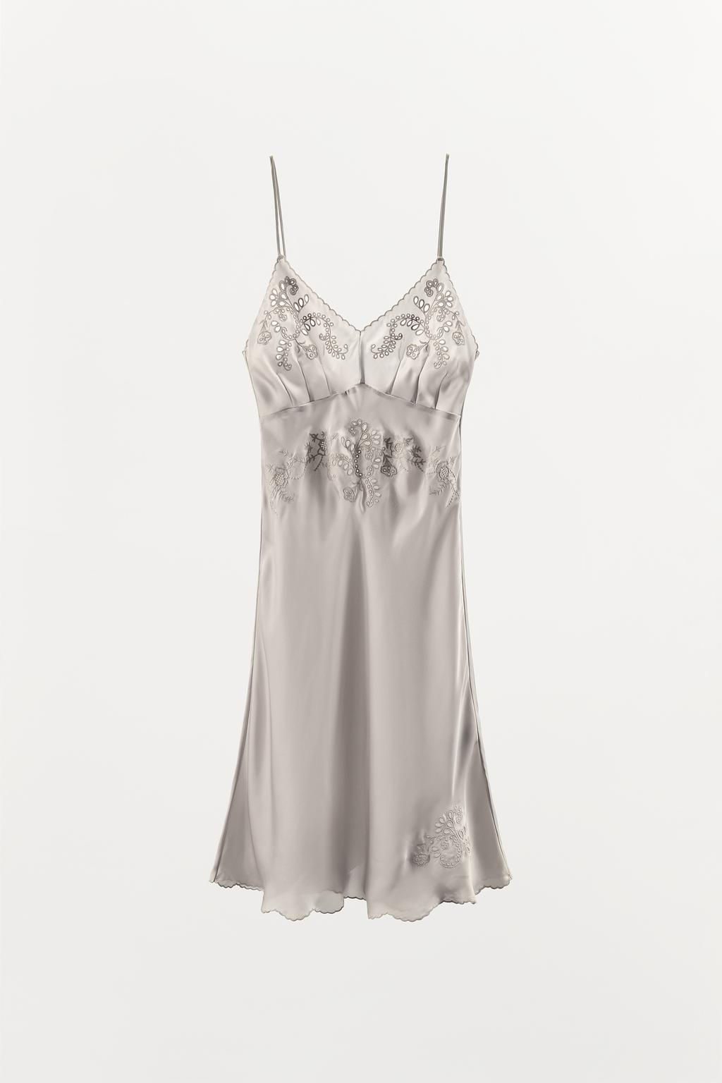 EMBROIDERED SATIN CAMISOLE DRESS - Zara фото 4