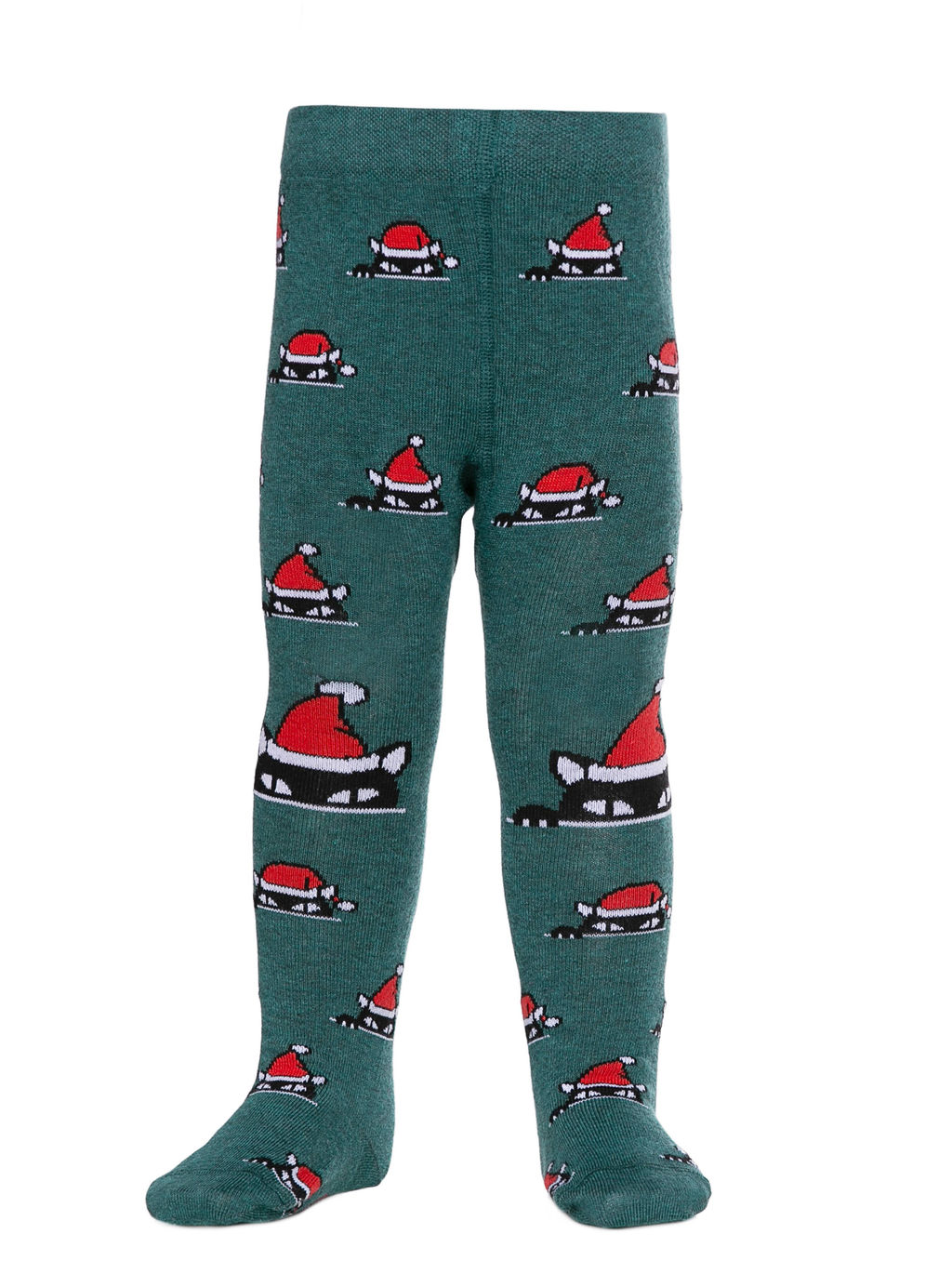 CONTE-KIDS Новогодние колготки с помпоном Xmas cat т.бирюзовый