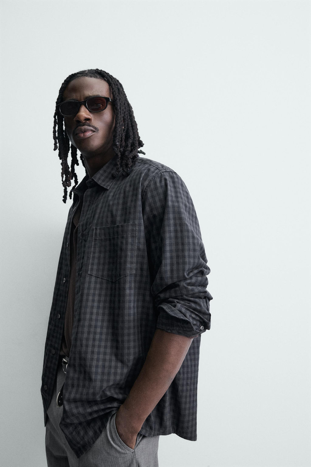 CAMISA RELAXED FIT CUADROS / Azul / Gris - Zara фото 7