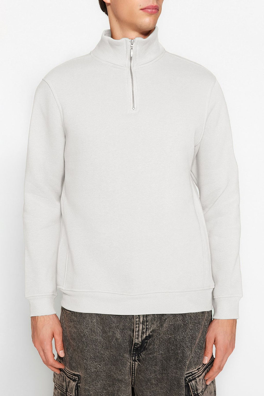 TRENDYOL MAN Lacivert Regular/Normal Kesim Dik Yaka Fermuarl? Pamuklu Basic Ici Polarl? Sweatshirt TMNAW24SW00041 - Trendyolmilla фото 4