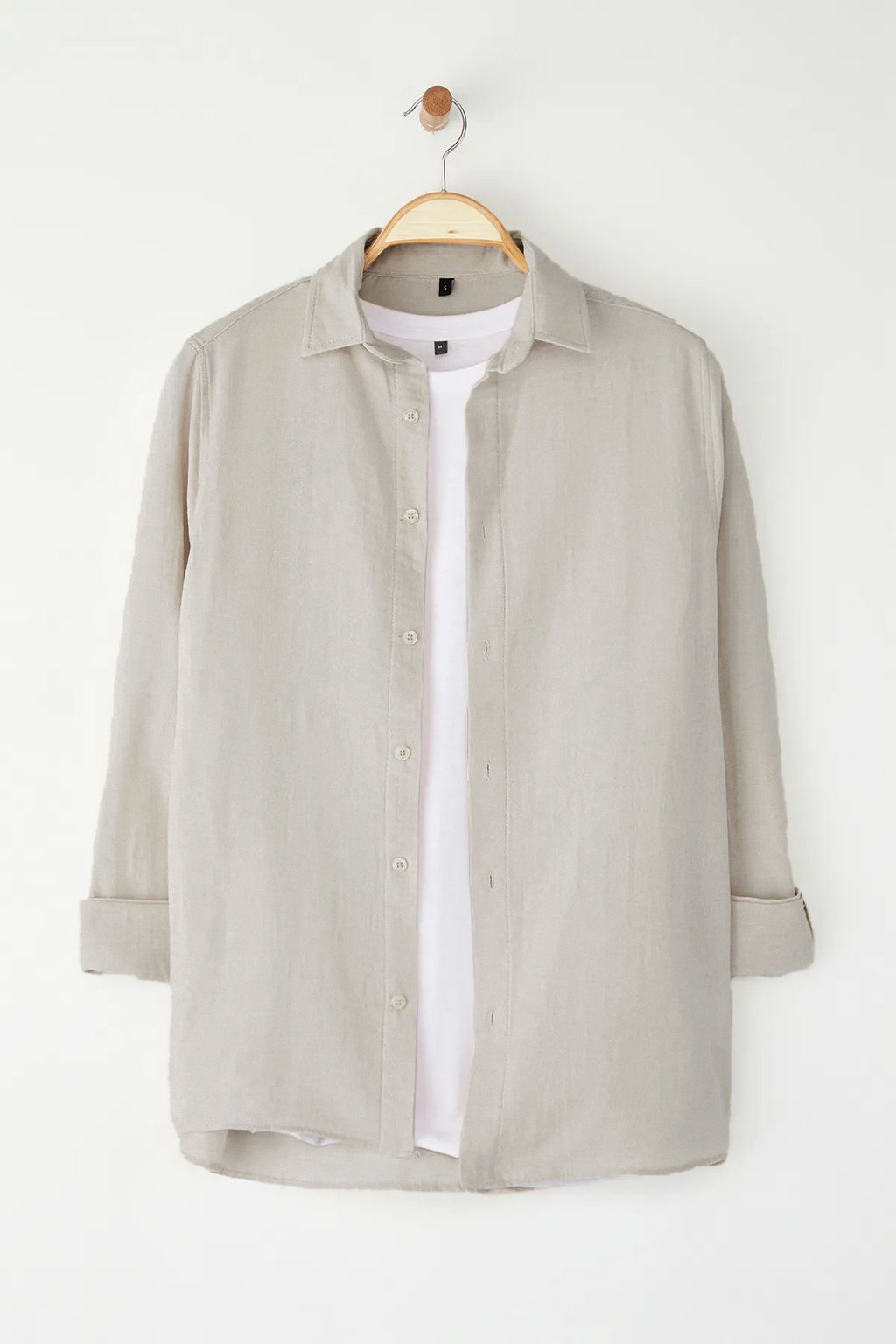 Trendyolmilla Man Tas Oversize Fit Keten Gorunumlu Gomlek Yaka Dokuma Gomlek TMNSS25GO00080  фото 6