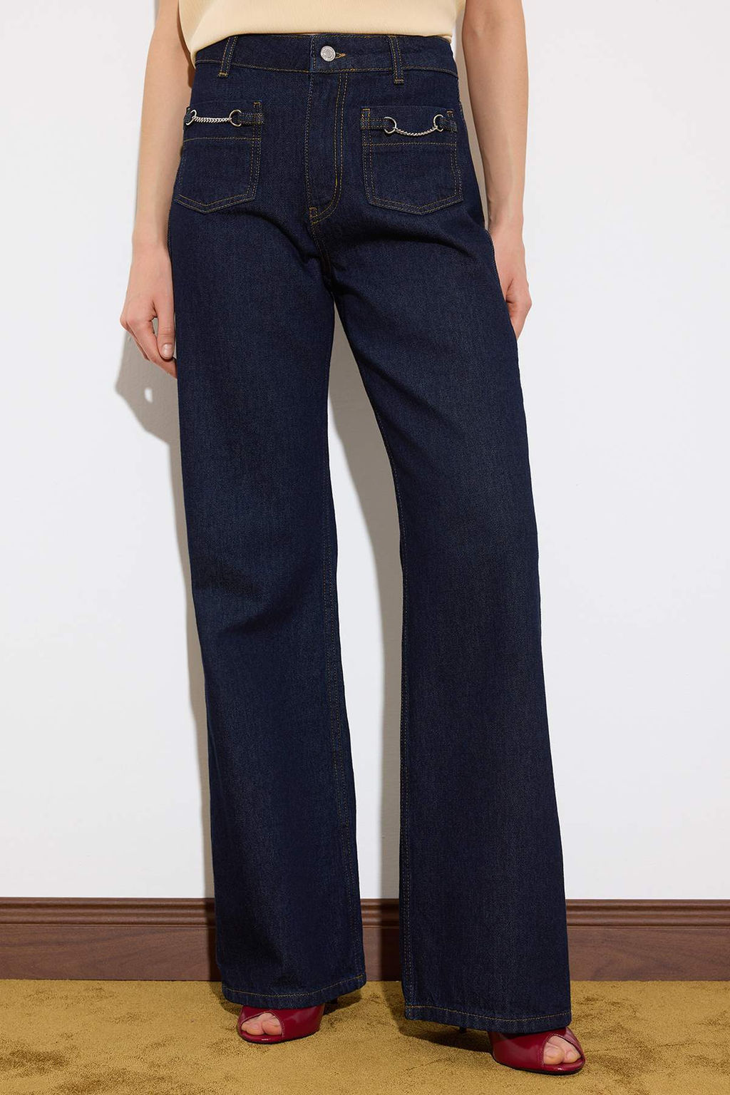 Koyu Mavi Cep Detayl? Yuksek Bel Wide Leg Jeans TWOSS26JE00028 - Trendyolmilla фото 9