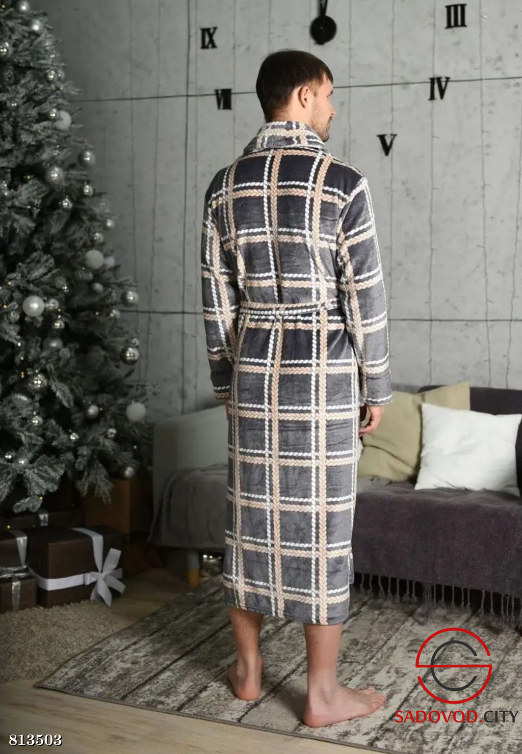 Мужской халат теплый с поясом - Bruno фото 2