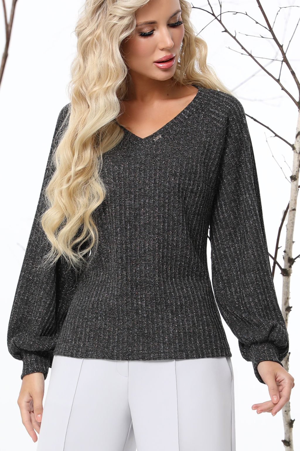 Джемпер черный с пышными рукавами - Dstrend фото 5