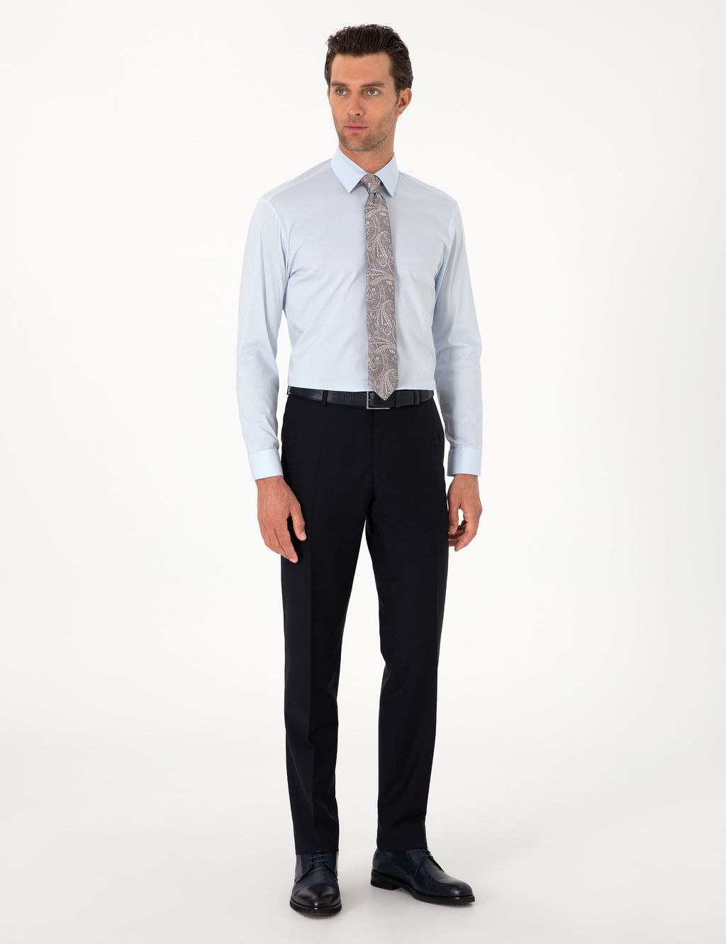 A__k Mavi Slim Fit Pamuk Kar___ml_ Klasik Yaka Basic G_mlek - Cacharel фото 4