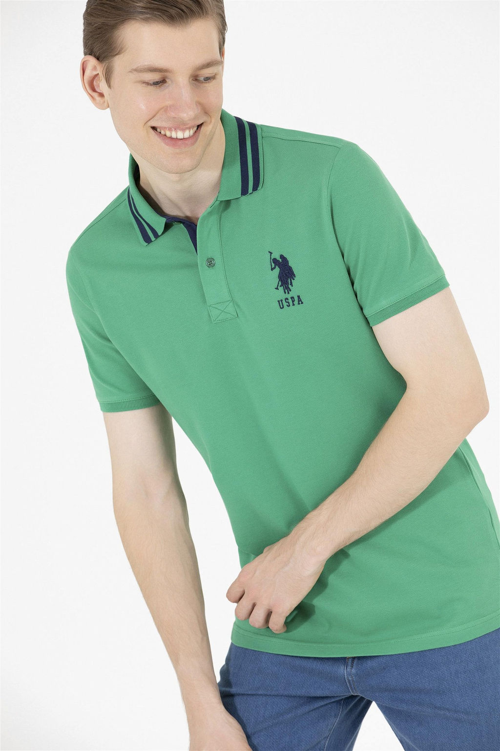 Мужская зеленая футболка с воротником поло Basic - U.s. polo assn фото 8