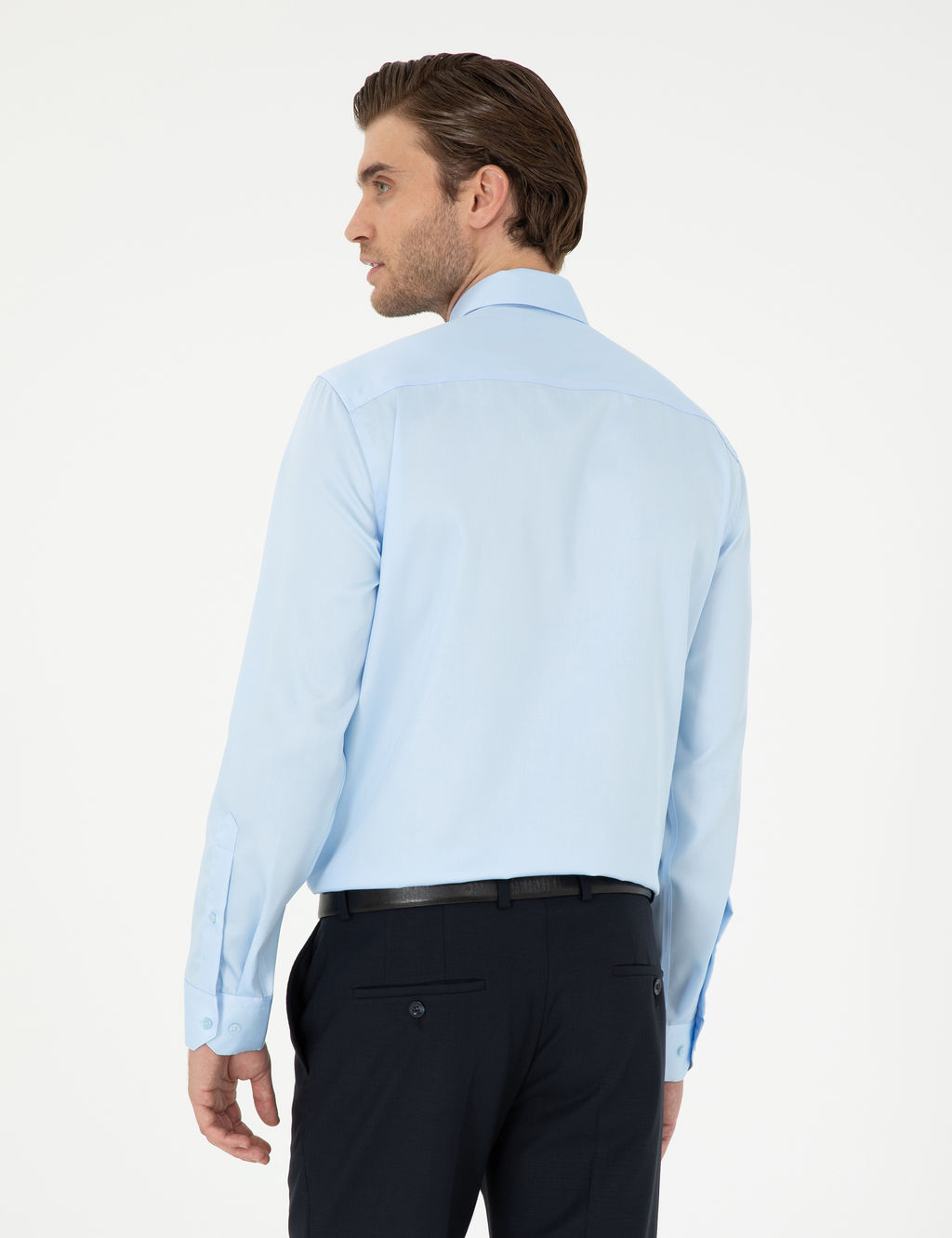 A__k Mavi Non Iron Kolay _t_lenebilir Slim Fit Uzun Kollu Basic G_mlek