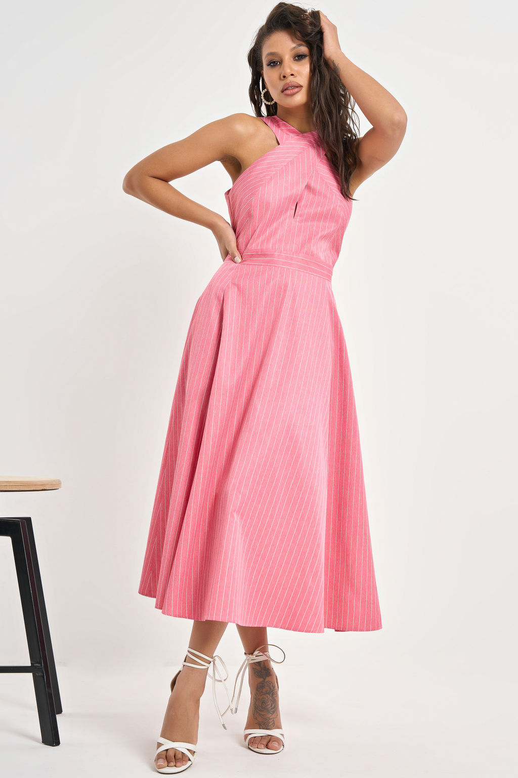 Сарафан хлопковый в полоску красный