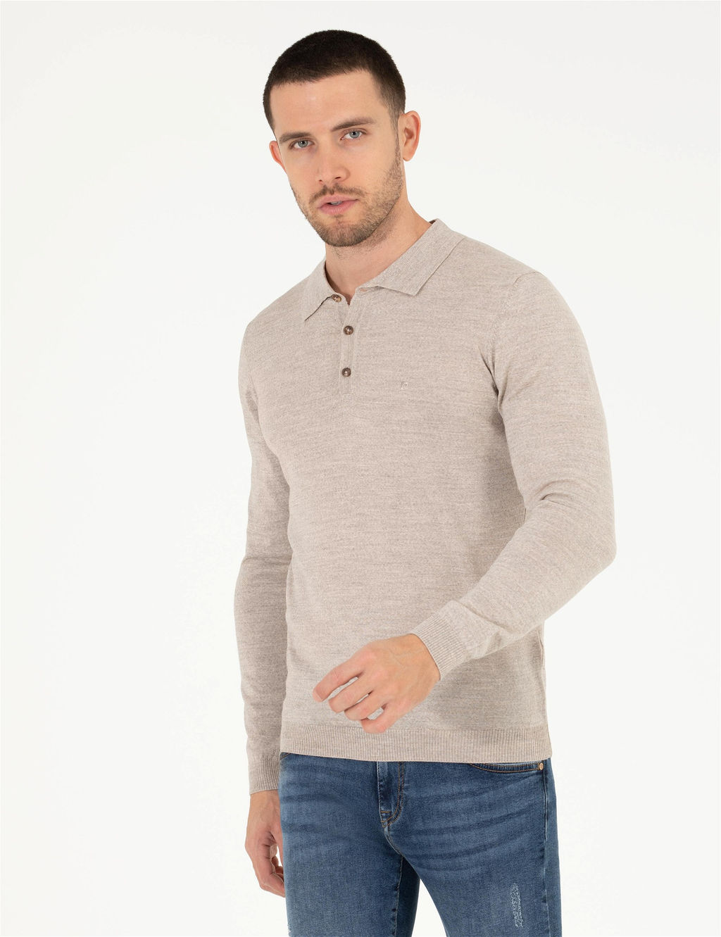 Ta_ Slim Fit Polo Yaka Y_n Kar___ml_ Basic Triko Kazak