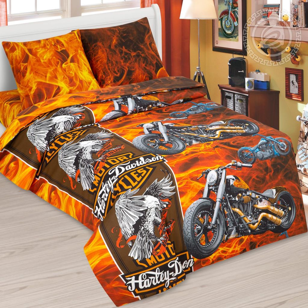 Байкер 1,5 сп./Пододеяльник: 1 шт. - 215*145; Простыня: 1 шт. - 214*150; Наволочка: 2 шт. - 70*70; Поплин детский