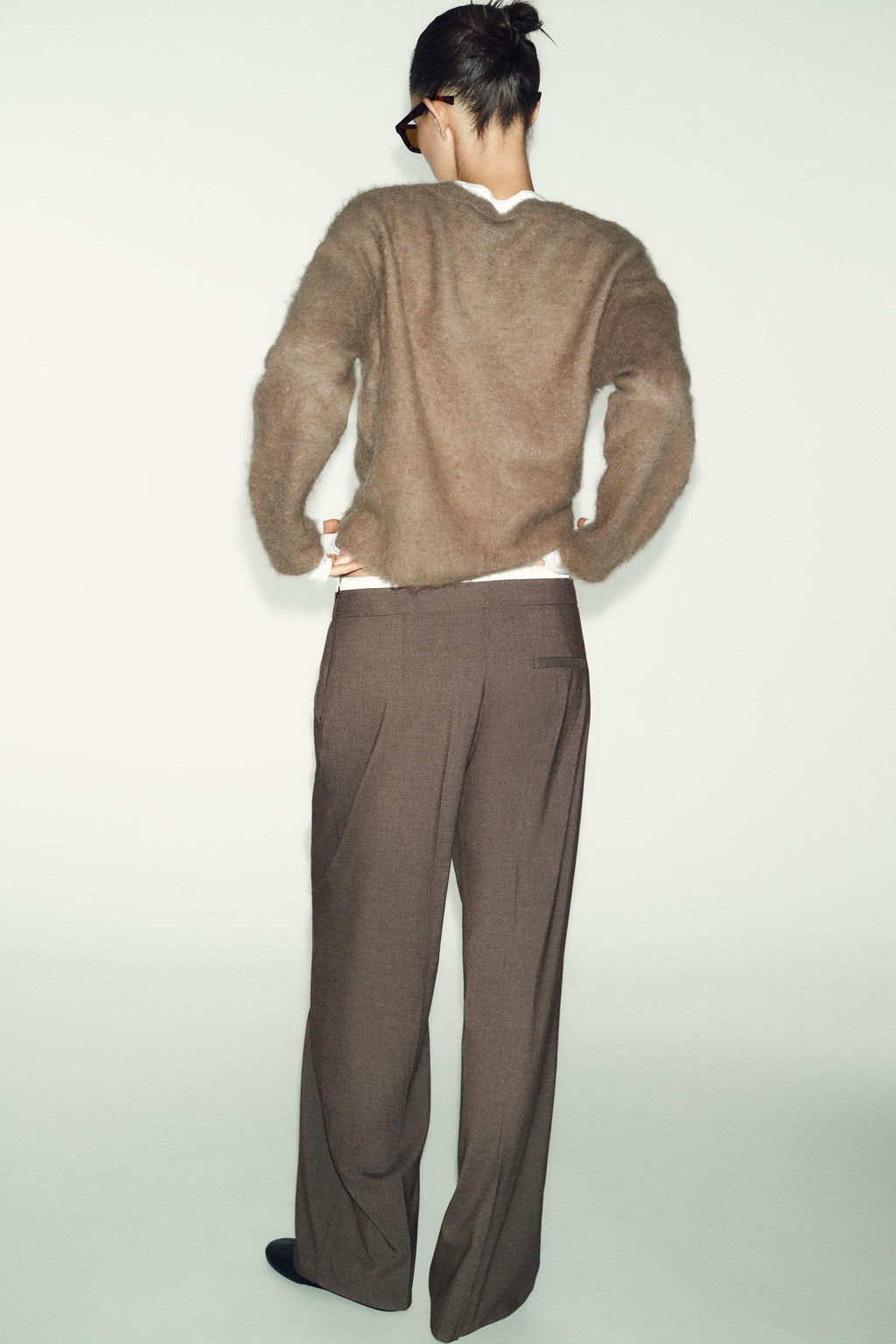 PANTAL?N ANCHO CINTURA DOBLE / Mocha - Zara фото 6