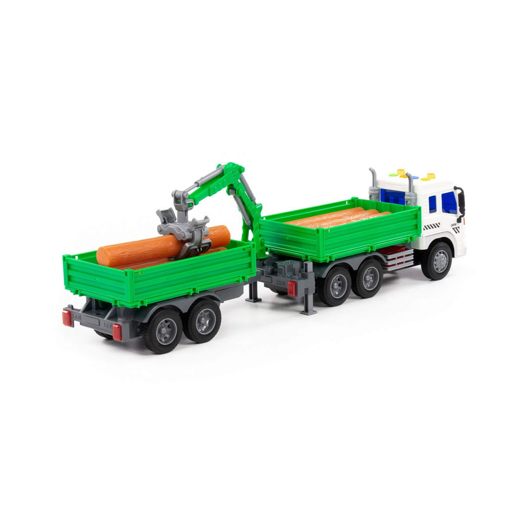 Сити, автомобиль бортовой с манипулятором и прицепом инерционный (со светом и звуком) (зелёный) (в коробке) - Полесье фото 5