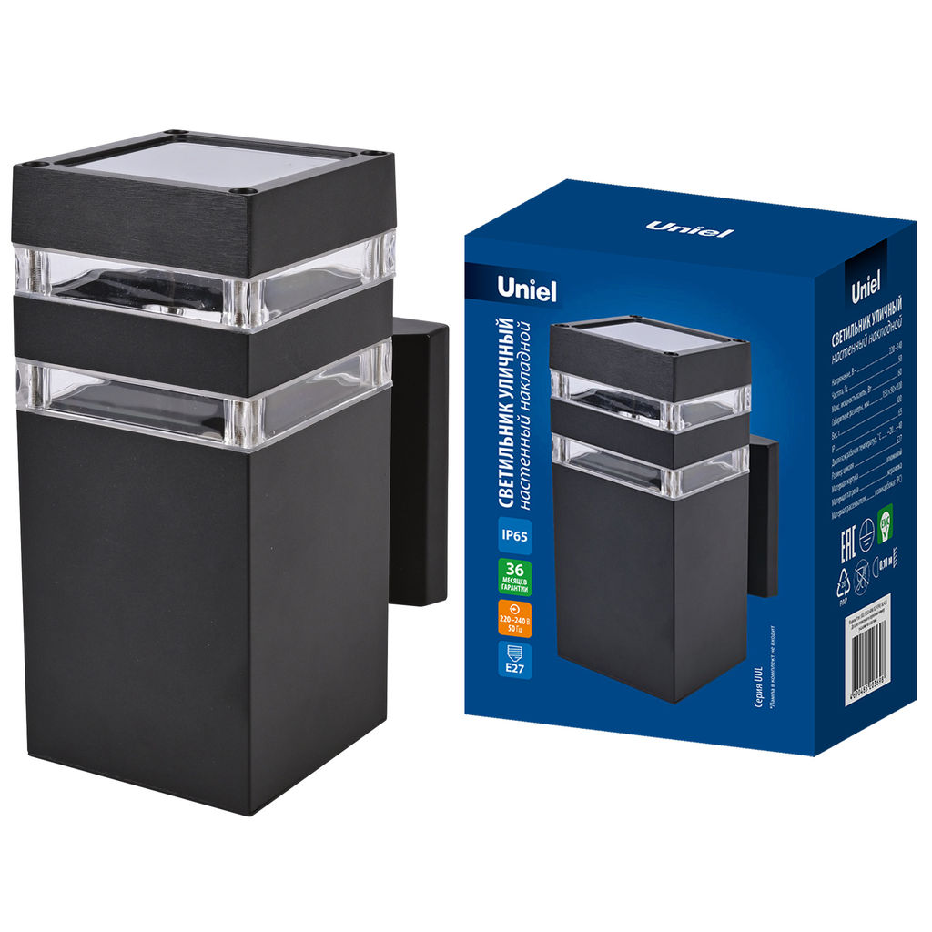 UUL-S23A 60W/E27 IP65 BLACK Светильник уличный, под лампу Е27. Архитектурный накладной. Корпус черный. TM Uniel