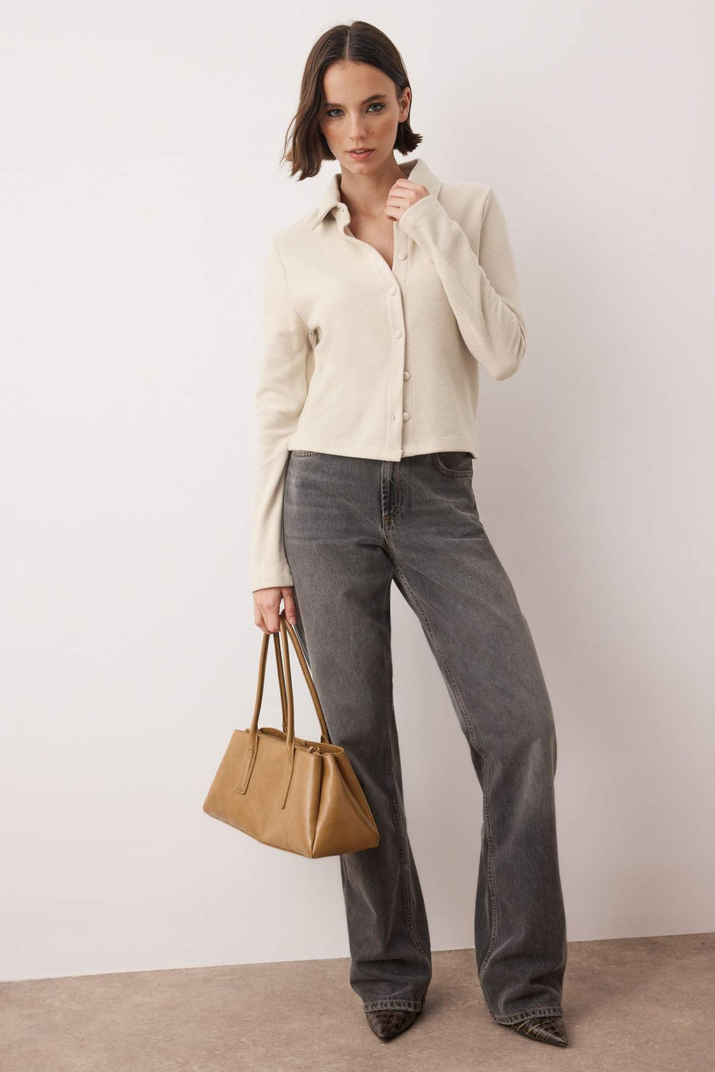 Tas Fitted Kumas Kaplamal? Dugme Detayl? Selanik Orme Bluz TWOAW26BZ00301