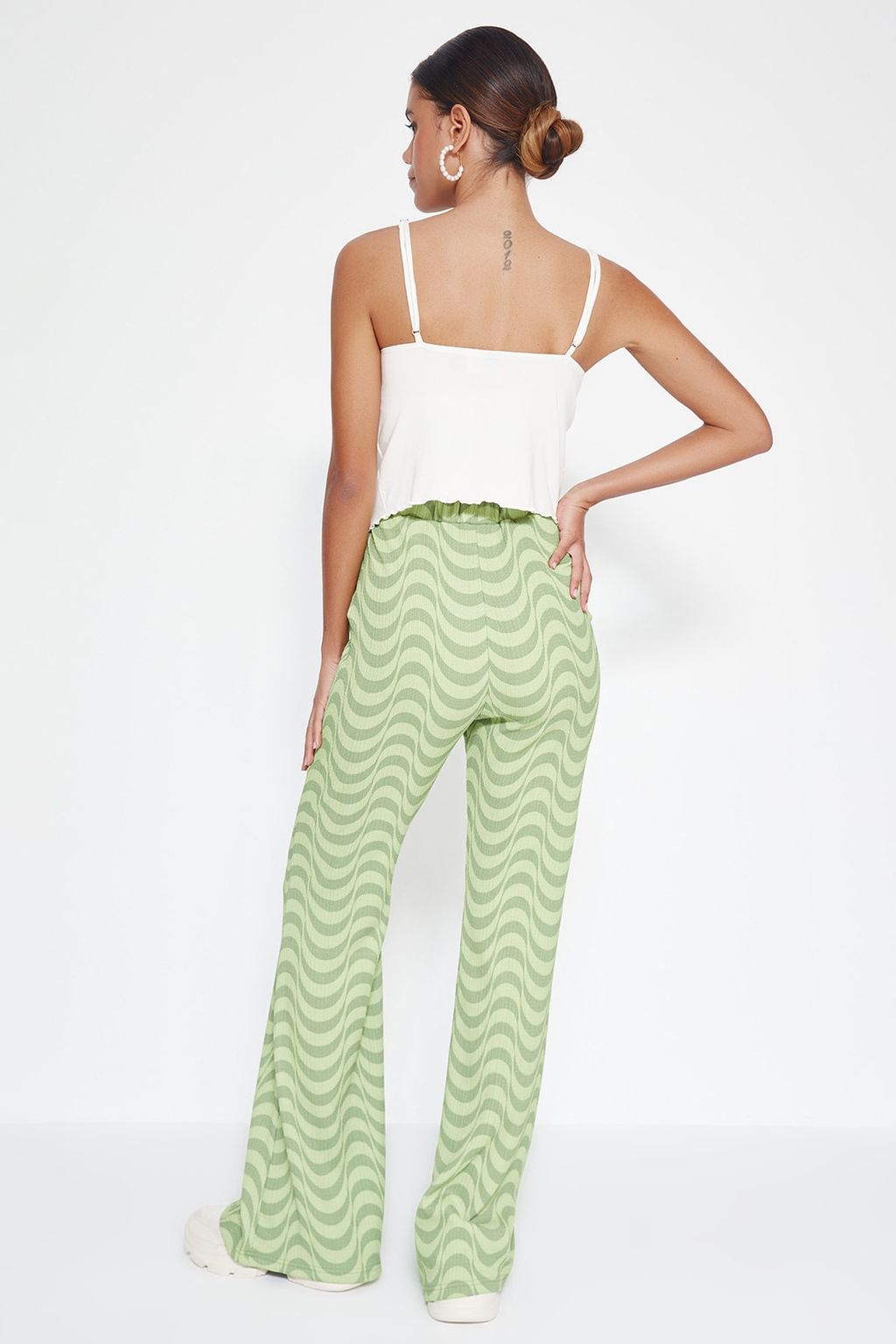 Yesil Burumcuk Wide Leg/Rahat Kesim Yuksek Bel Orme Pantolon TWOSS23PL00085 - Trendyolmilla фото 5