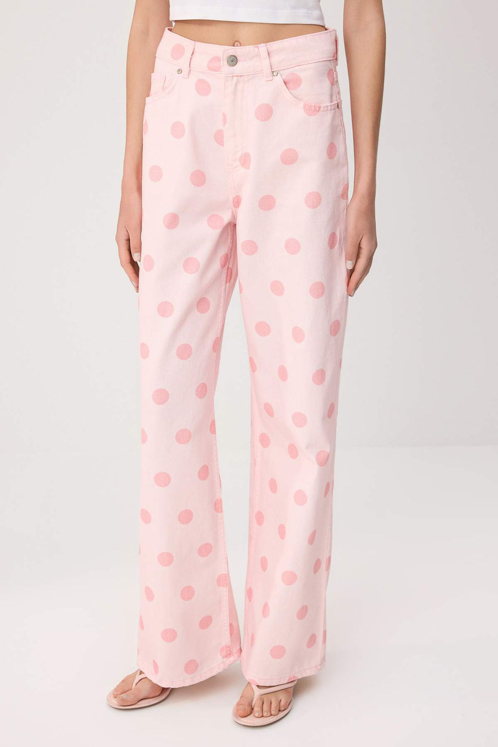 Pembe Puantiyeli Y_ksek Bel Wide Leg Jeans TWOSS26JE00341 - Trendyolmilla фото 4