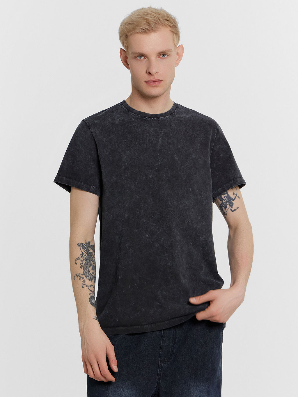 Футболка мужская серая с обработкой эйсид серый acid wash +печать1 111773