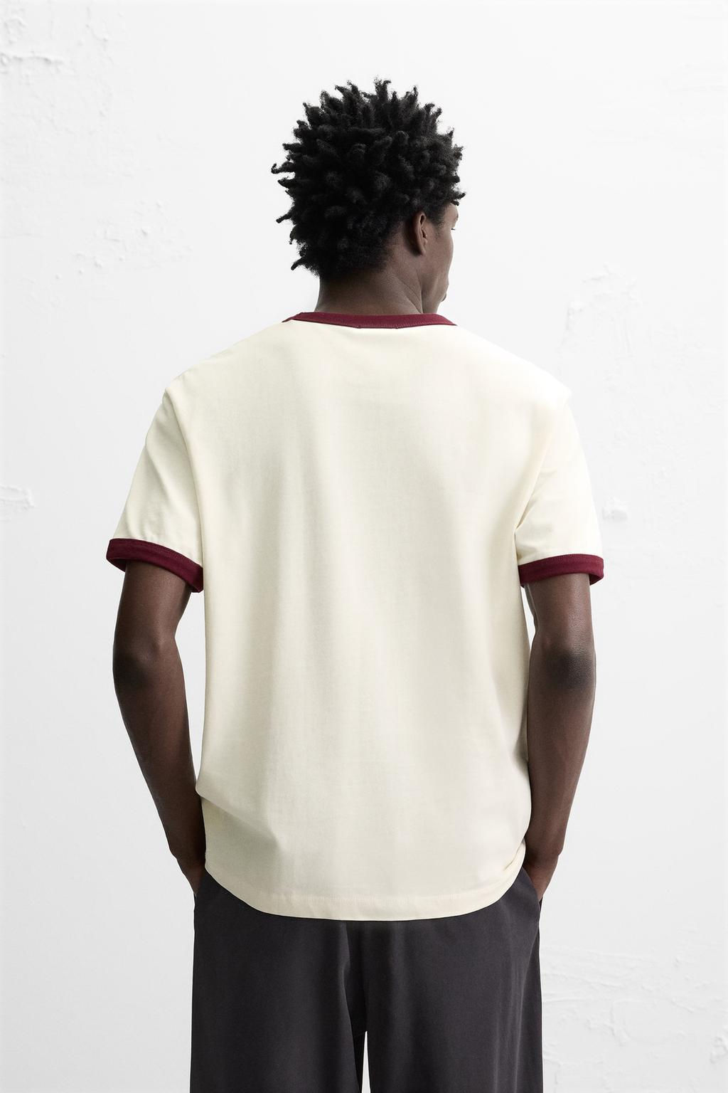 T-SHIRT WITH CONTRASTING RIBBED TRIMS - Zara фото 3