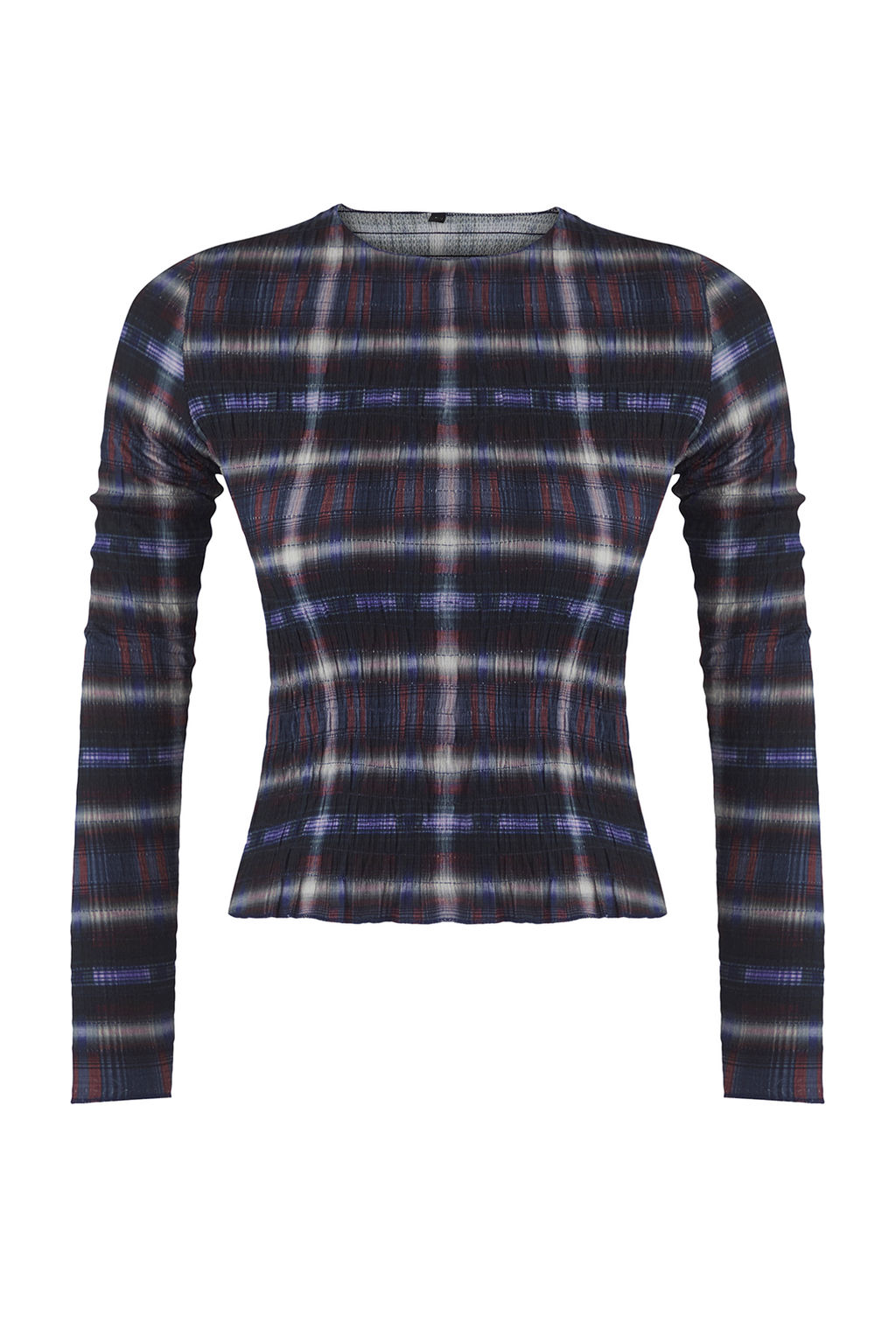 Teen Lacivert Ekoseli Gipeli Slim/Vucuda Oturan Orme Bluz TWOAW26BZ00086