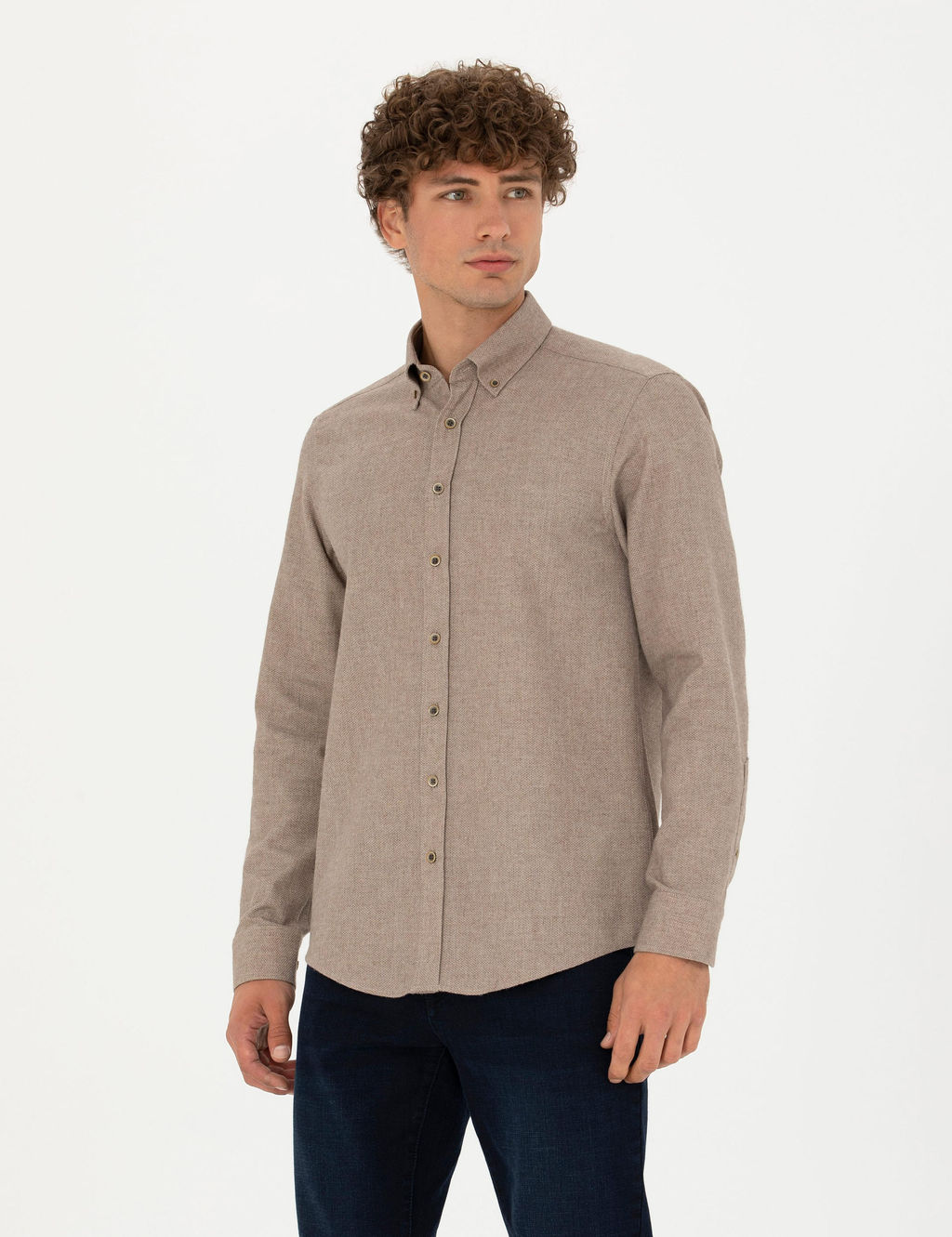 Bej Slim Fit Uzun Kollu G_mlek