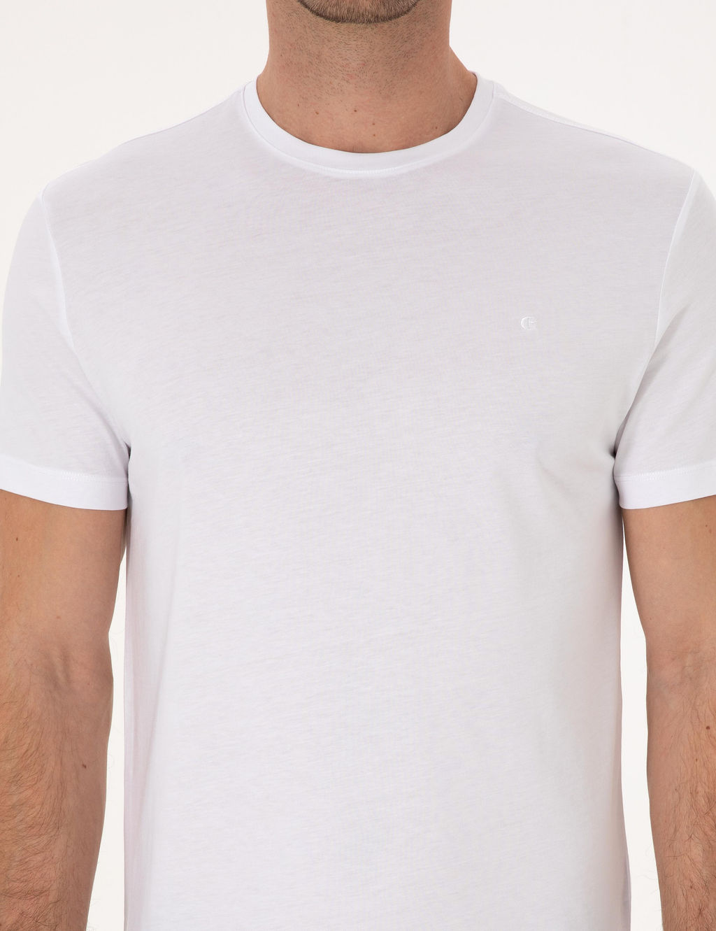 Beyaz Slim Fit %100 Pamuk Bisiklet Yaka Basic T-shirt - Cacharel фото 6