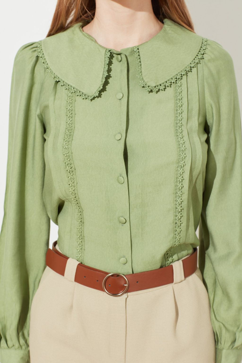 TRENDYOLMILLA Mint Dantel Detayl? Bebe Yaka Regular Normal Kal?p Dokuma Gomlek TWOSS21GO0035  фото 3