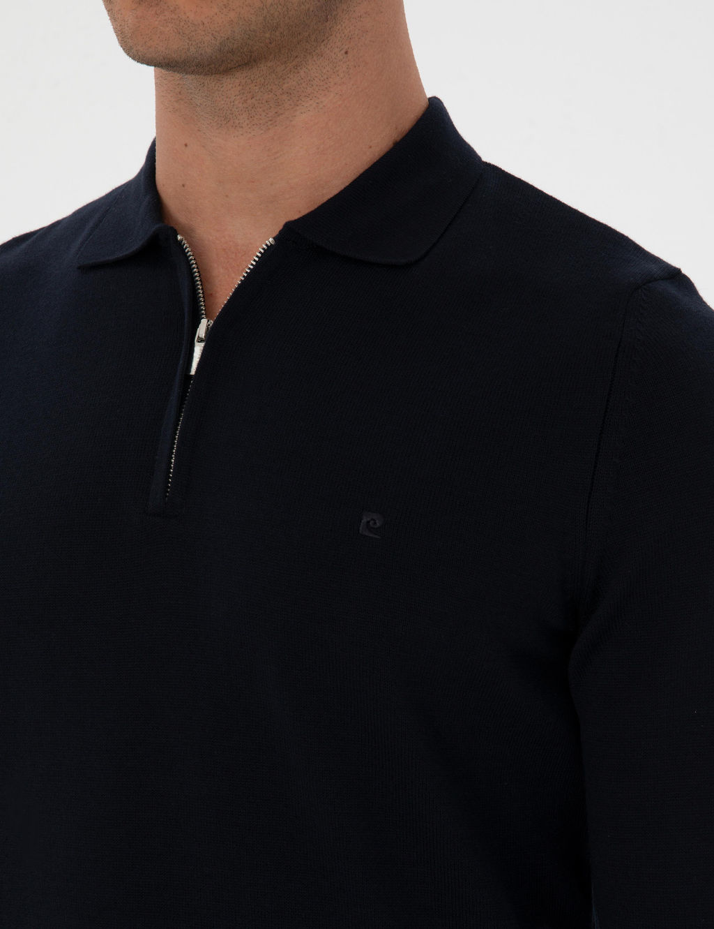 Lacivert Slim Fit Polo Yaka Fermuarl_ Basic Triko Kazak - Pierre cardin фото 7