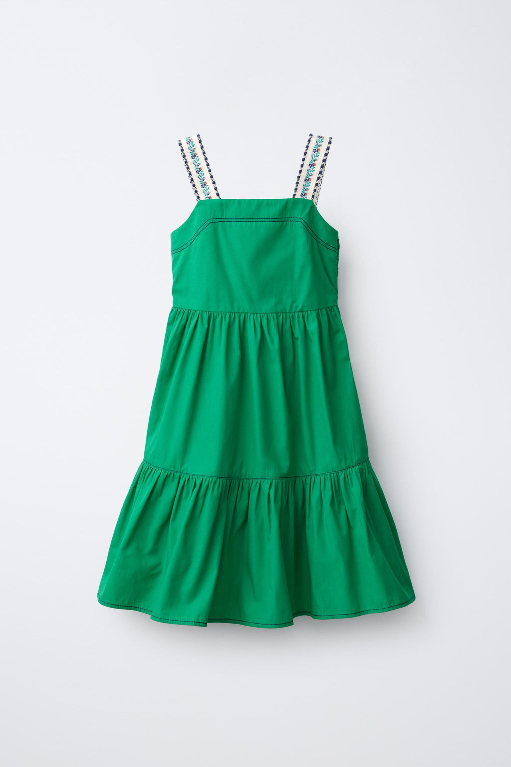 VESTIDO POPEL?N TIRANTES BORDADOS / Verde - Zara фото 3
