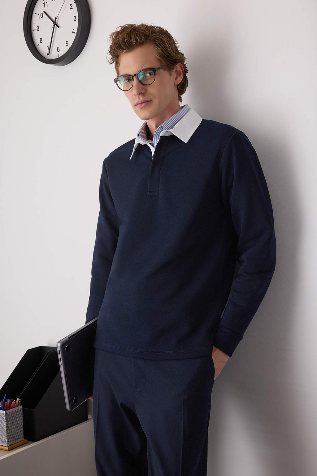 Lacivert Yeni Oversize/Genis Kesim Yakas? Dokuma Polo Yaka Sweatshirt TMNAW26SW00012 - Trendyolmilla фото 5