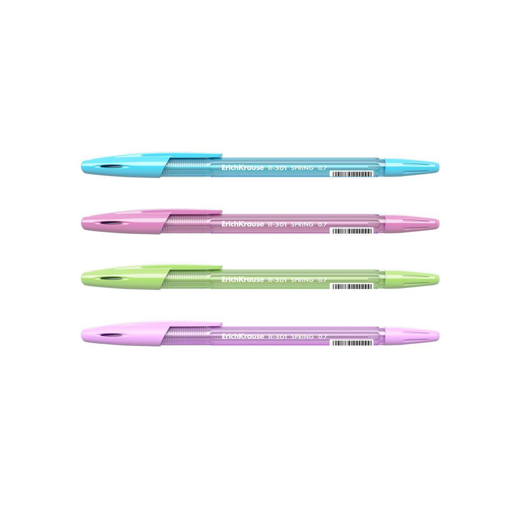 Цена за 5 шт. Ручка шариковая ErichKrause SPRING STICK R-301 синяя 0,7 мм, ассорти шестигранный корпус
