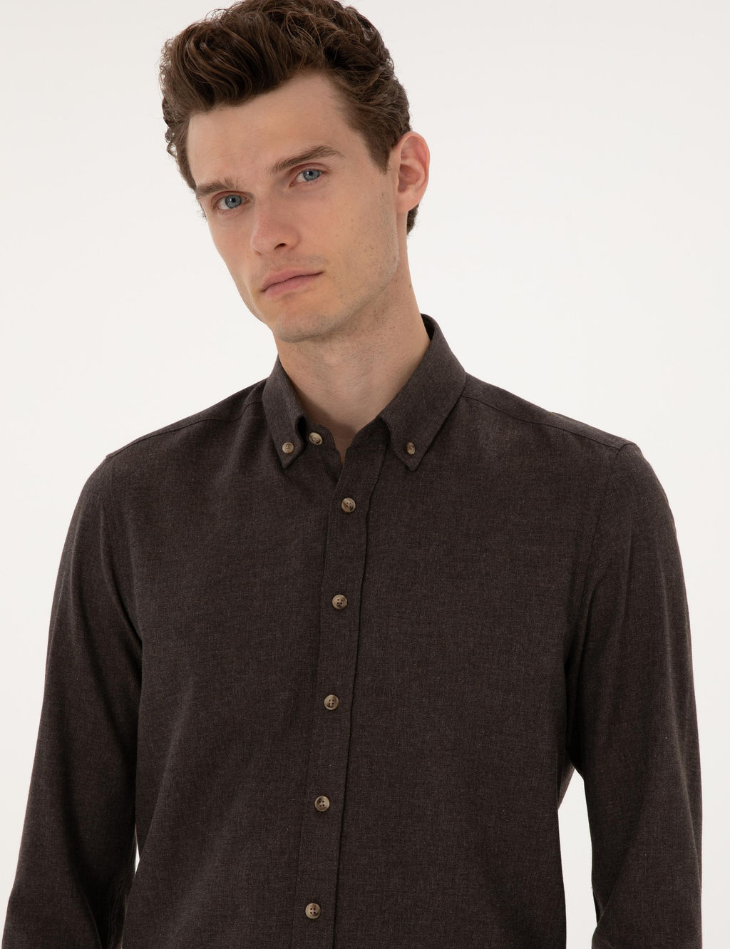 Kahverengi Flanel Dokulu Slim Fit Uzun Kollu G_mlek - Pierre cardin фото 2